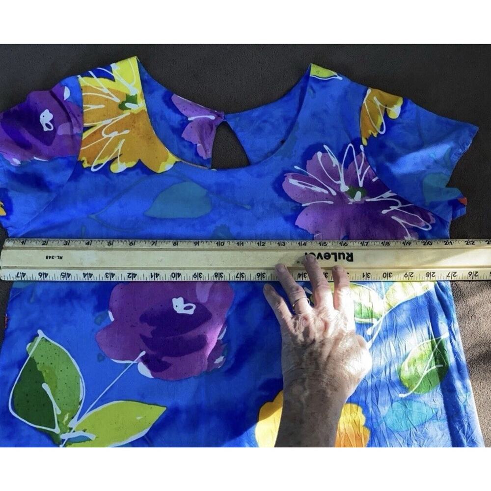Jams World Sz L Hula Moon Trademark Hawaii Shift Cobalt Blue Yellow Dress - Picture 8 of 9
